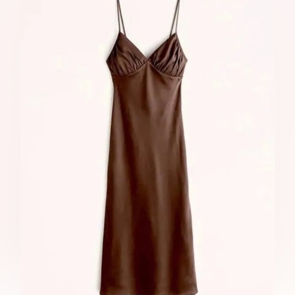 Abercrombie & Fitch Women's Ruched Satin Slip Midi Dress